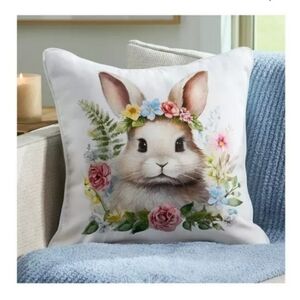 2 Pillow Covers Bunny Wearing Flower Crown 17" x 17" $24 NWT Easter Decor